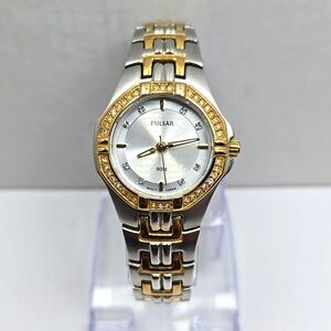 Pulsar VX51 X416 Womens Two Tone Watch New Battery Quartz Gold Silver 50MMOP